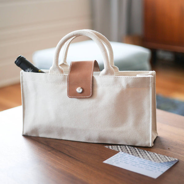 Carmel Single Bottle Canvas Leather Wine Gift Bag