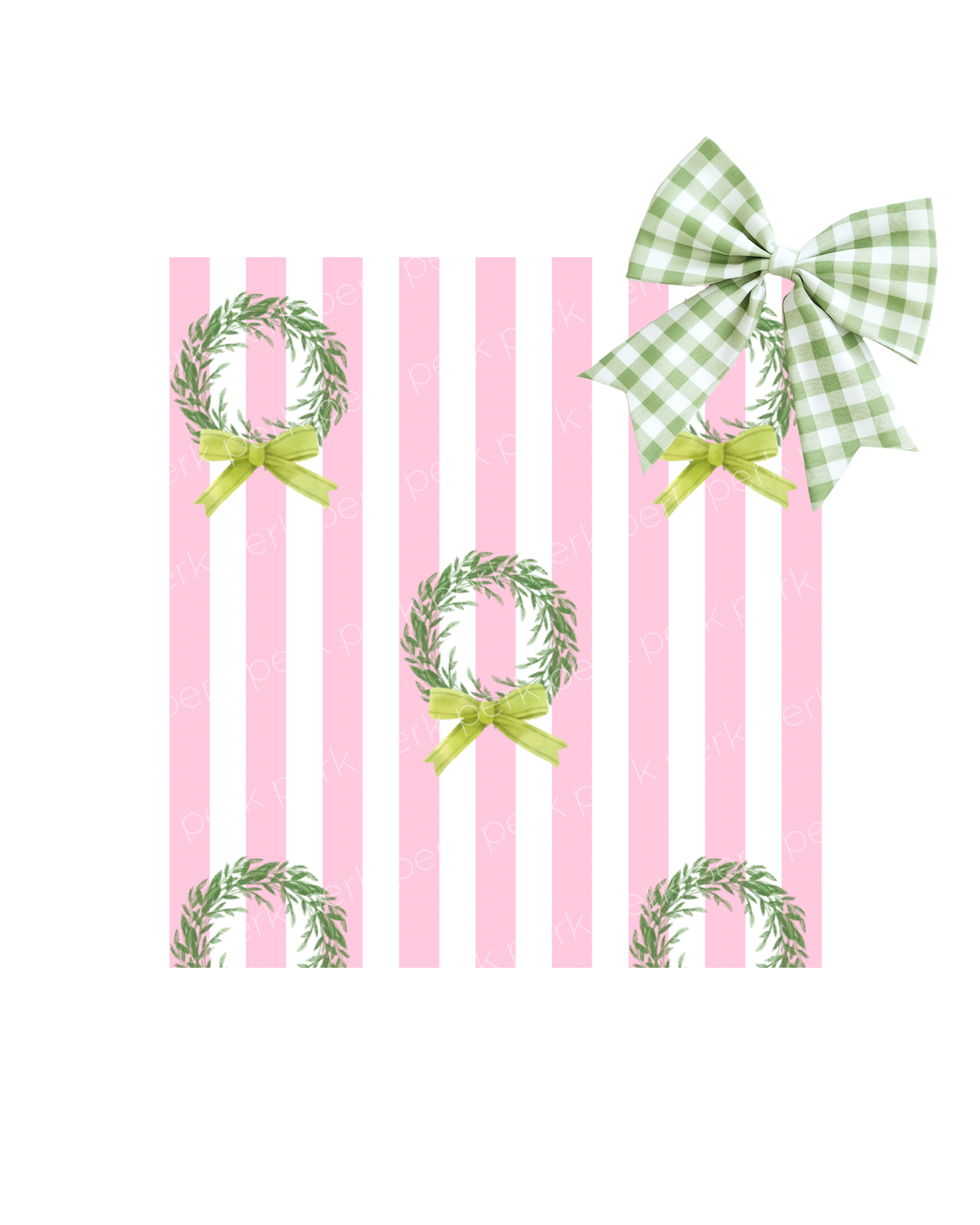 Pink Stripe Wreath Wrapping Paper Roll
