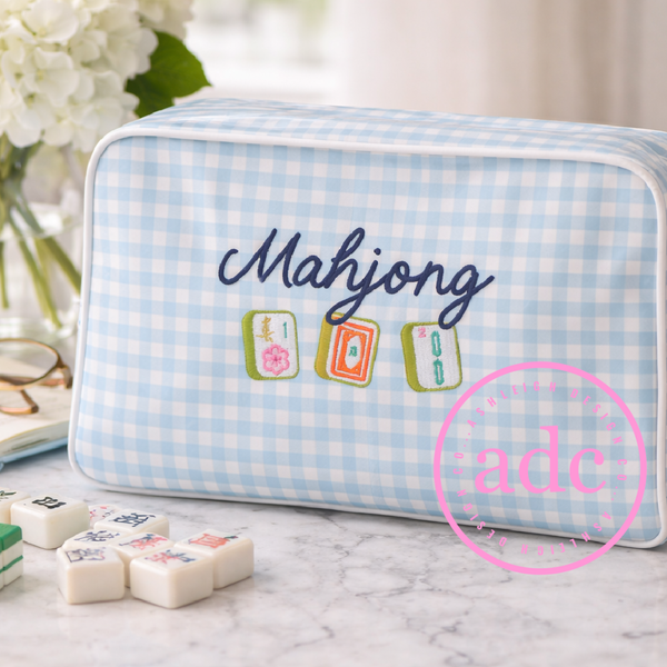 Blue Mahjong Large Clear-Coated Bag