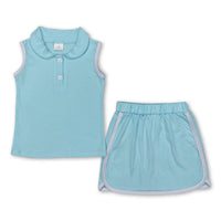 Pink sleeveless polo shirt skirt cotton kids girls clothing set