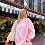 Light Pink and White Big Striped Mockneck Sweatshirt