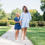 Long Sleeve Elephant Dress Blue Linen by Kate Leigh