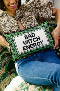 Bad Witch Energy Needlepoint Halloween Pillow
