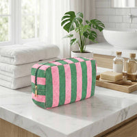 Striped Terry Cloth Cosmetic Pouch Bag