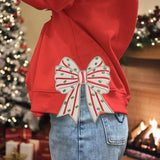 Christmas Tree Bow, Embroidered Side Bow White Sweatshirt