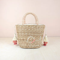 MINI STRAW TOTE BAG WITH EMBROIDERED WESTIE - WOVEN HANDBAG