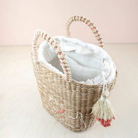 MINI STRAW TOTE BAG WITH EMBROIDERED WESTIE - WOVEN HANDBAG
