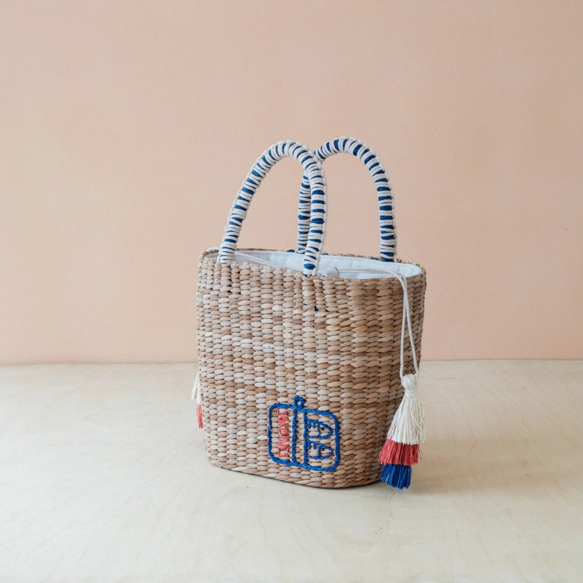 MINI WOVEN TOTE BAG WITH EMBROIDERED SARDINE CAN