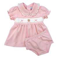 Smocked Embroidered Bear Collared Dress Set