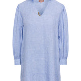 Long Sleeve Elephant Dress Blue Linen by Kate Leigh