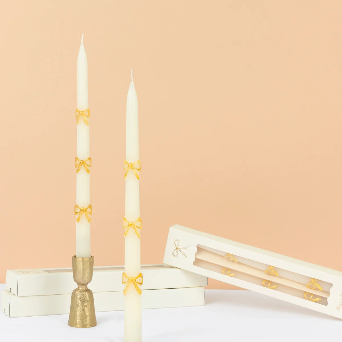 Gold Bow Taper Candles