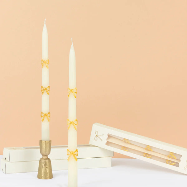 Gold Bow Taper Candles