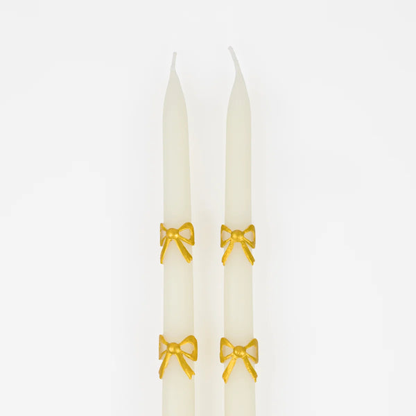 Gold Bow Taper Candles