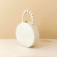 Oat Round Classic Handbag with Bead Handle - Woven Purse