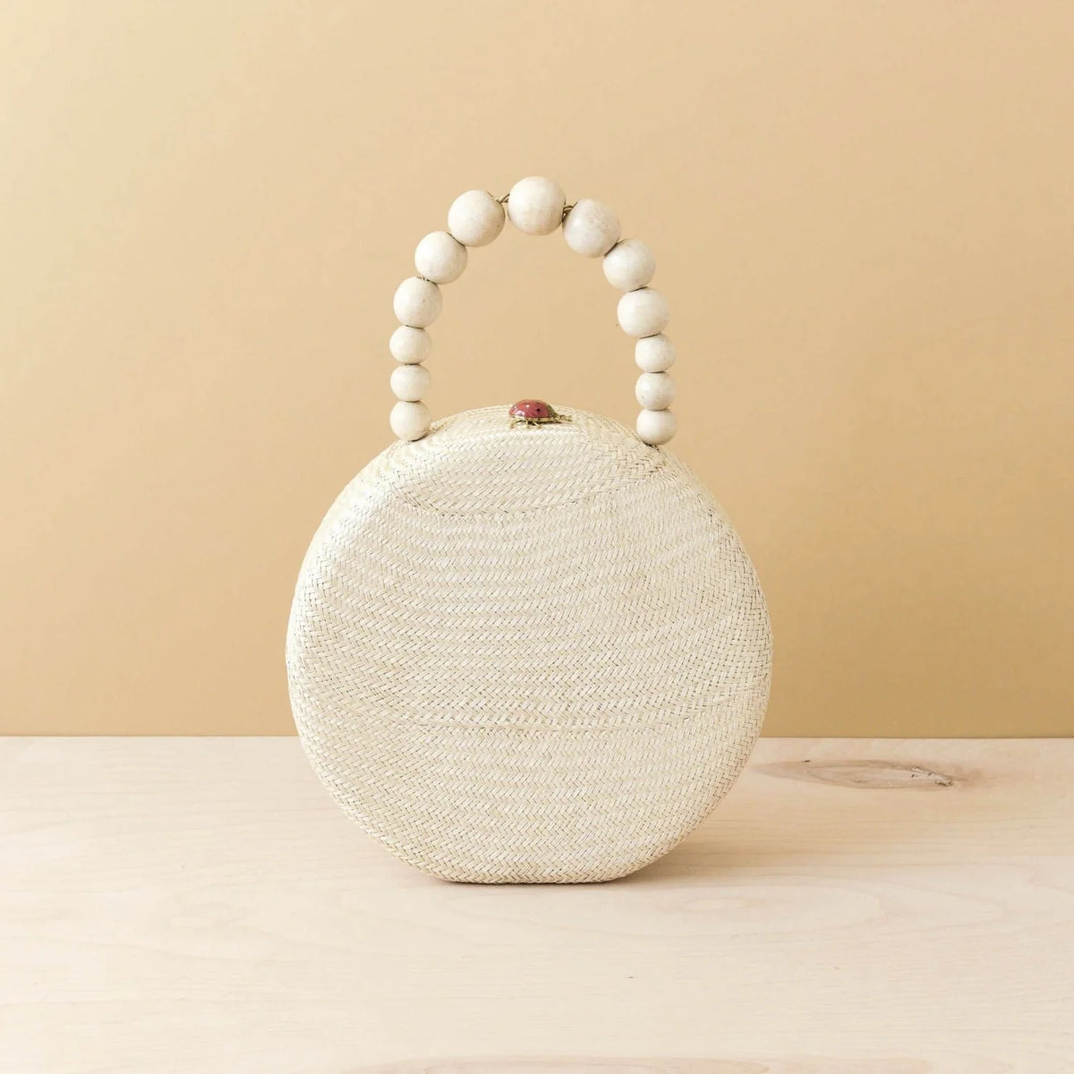 Oat Round Classic Handbag with Bead Handle - Woven Purse