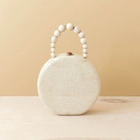 Oat Round Classic Handbag with Bead Handle - Woven Purse