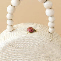 Oat Round Classic Handbag with Bead Handle - Woven Purse