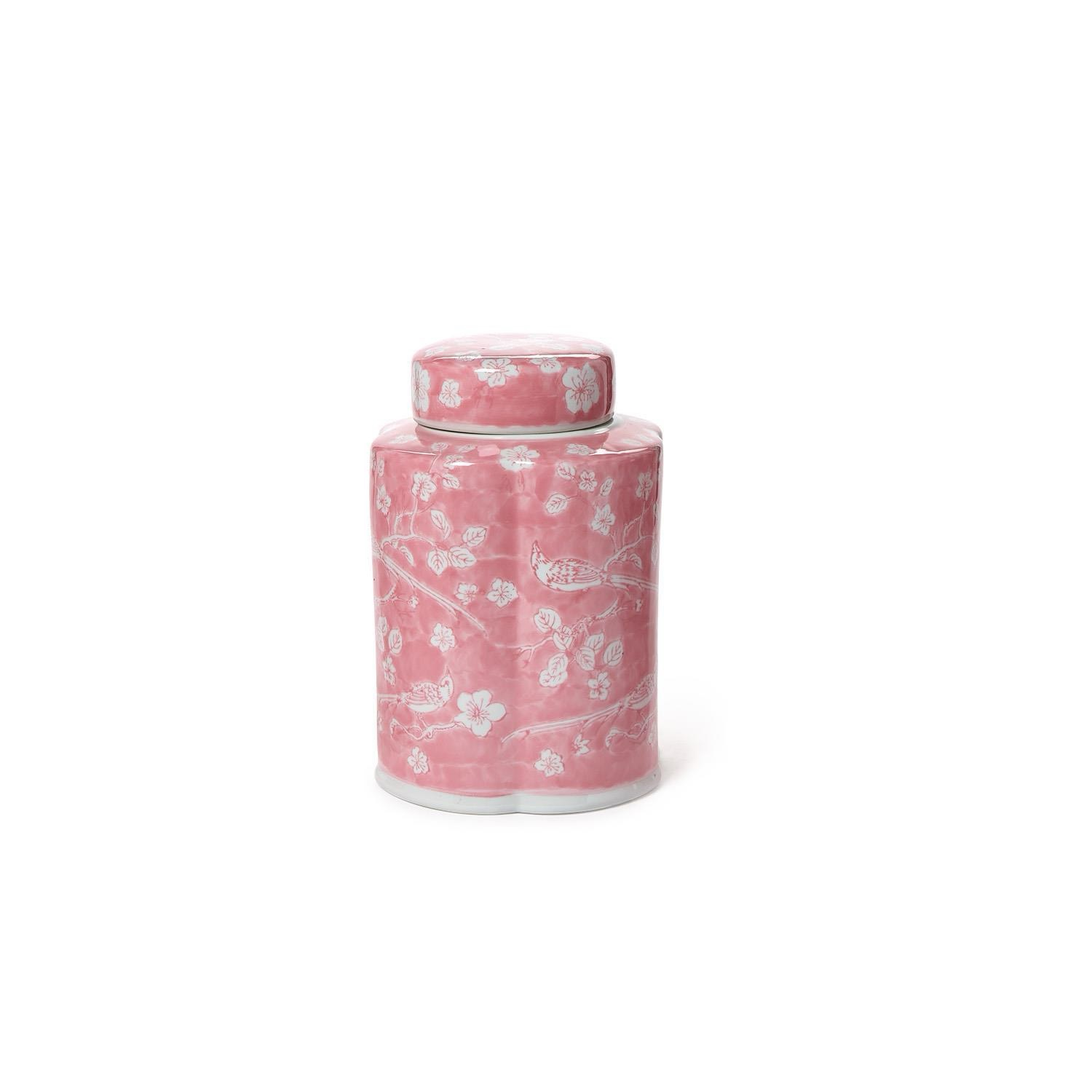 Hand-Painted Pink Chinoiserie Vases / Jar - Ceramic