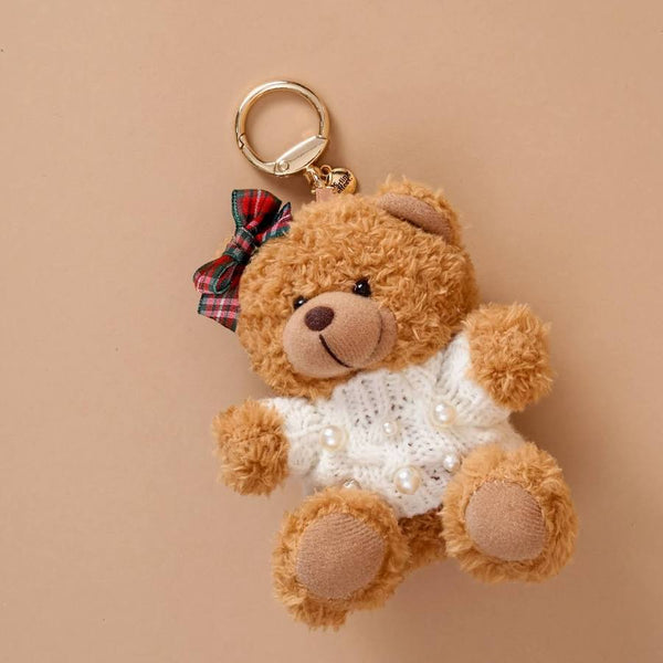 Teddy Bear Bag Charm - Pearls & Plaid