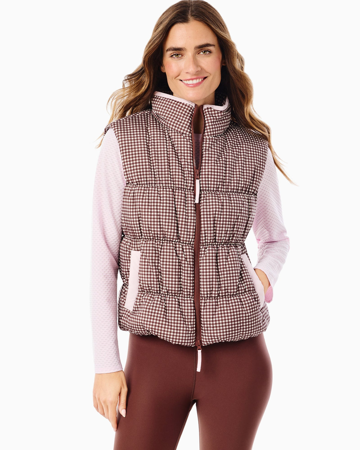 Addison Bay Puffer Whitfield Vest - Milk Chocolate Gingham