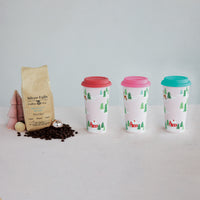 Stoneware Travel Mug with Holiday Scene & Silicone Lid