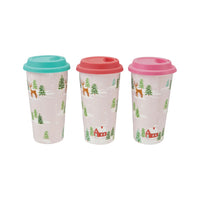 Stoneware Travel Mug with Holiday Scene & Silicone Lid