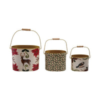 Holiday Metal Bucket With Botanicals & Animals