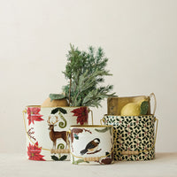 Holiday Metal Bucket With Botanicals & Animals