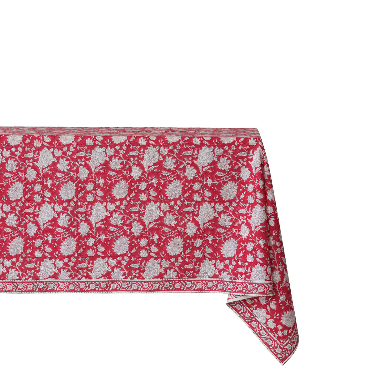 Cotton Block Tablecloth with Floral Pattern
