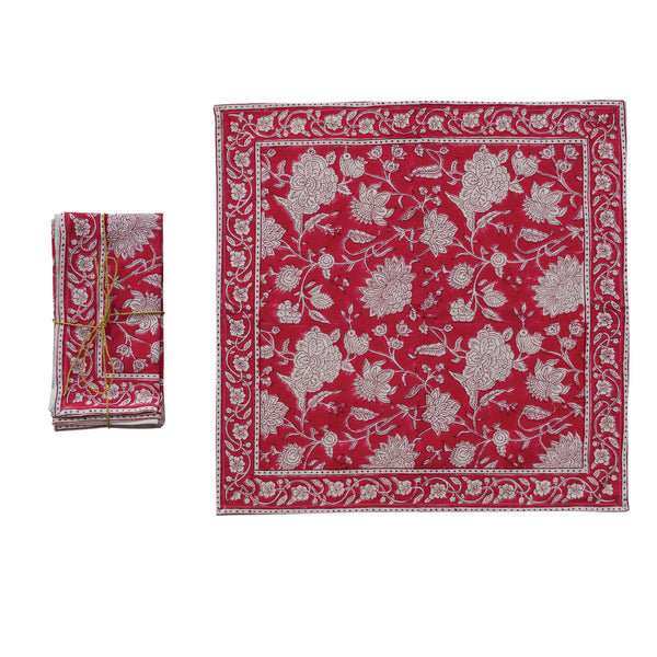 Cotton Block Print Napkins with Floral Pattern