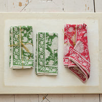 Cotton Block Print Napkins with Floral Pattern