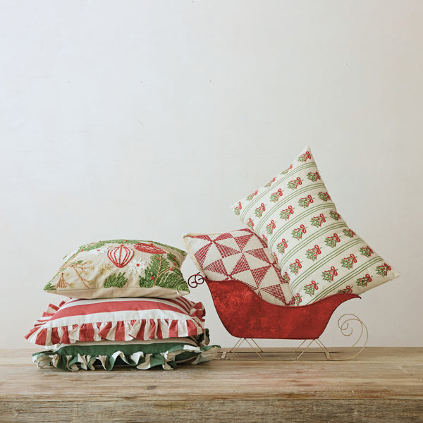 Square Fabric Striped Pillow with Ruffle