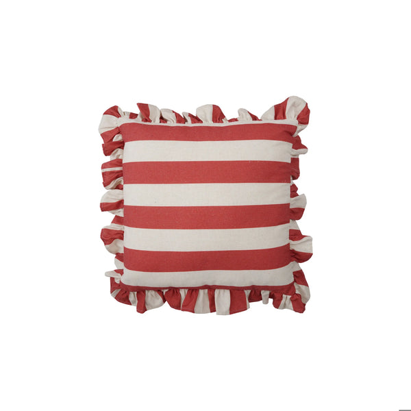 Square Fabric Striped Pillow with Ruffle